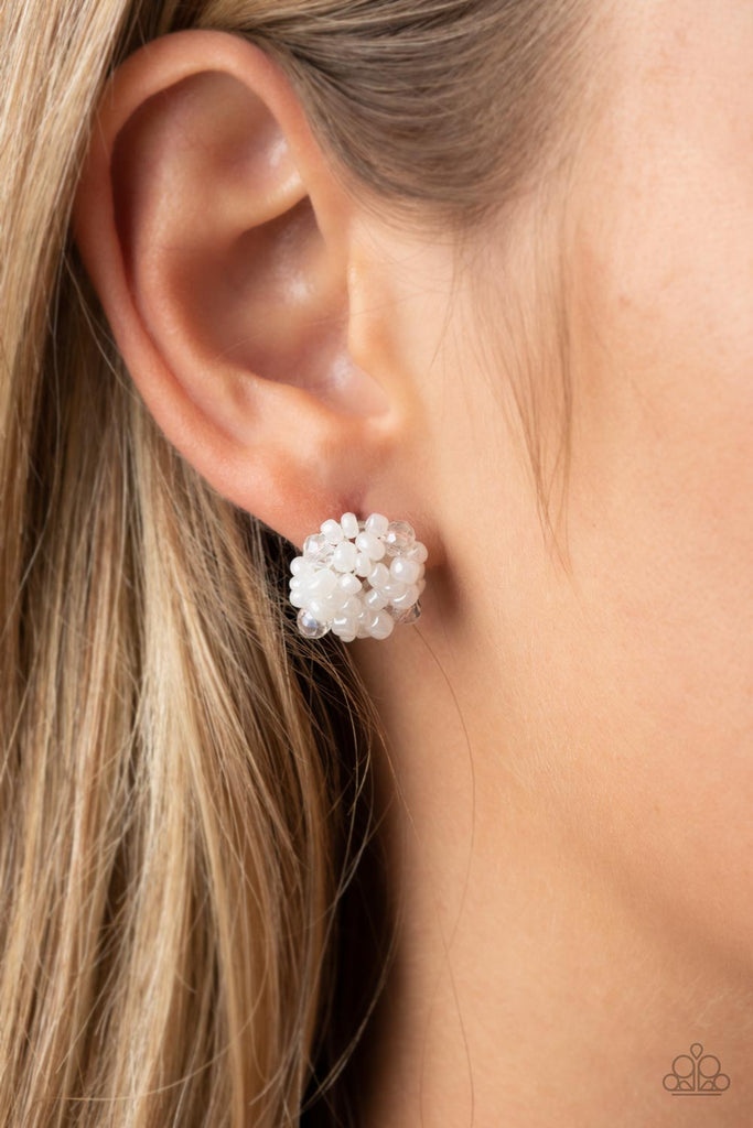 Bunches of Bubbly - White Seed Bead Post Earring-Paparazzi