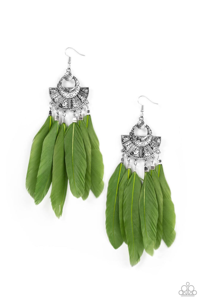 Plume Paradise - Green Feather Earring-Paparazzi