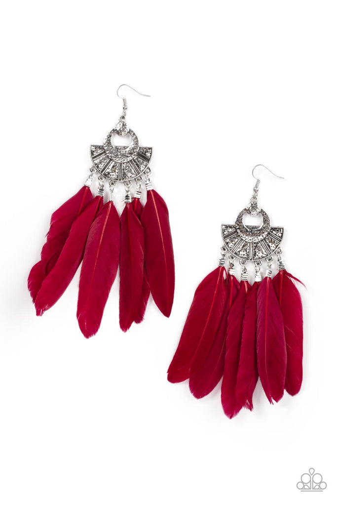 Plume Paradise - Red Feather Earring-Paparazzi