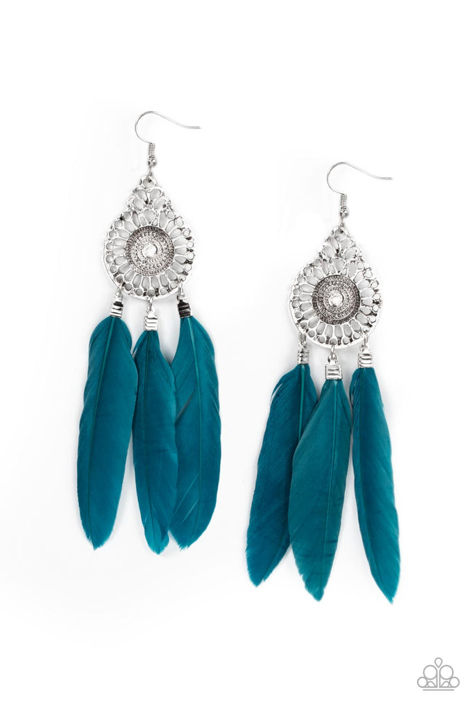 Pretty in PLUMES - Blue Feather Earring-Paparazzi