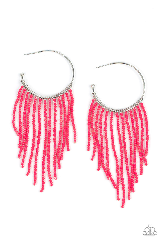 Saguaro Breeze - Pink Hoop Seed Bead Post Earring-Paparazzi