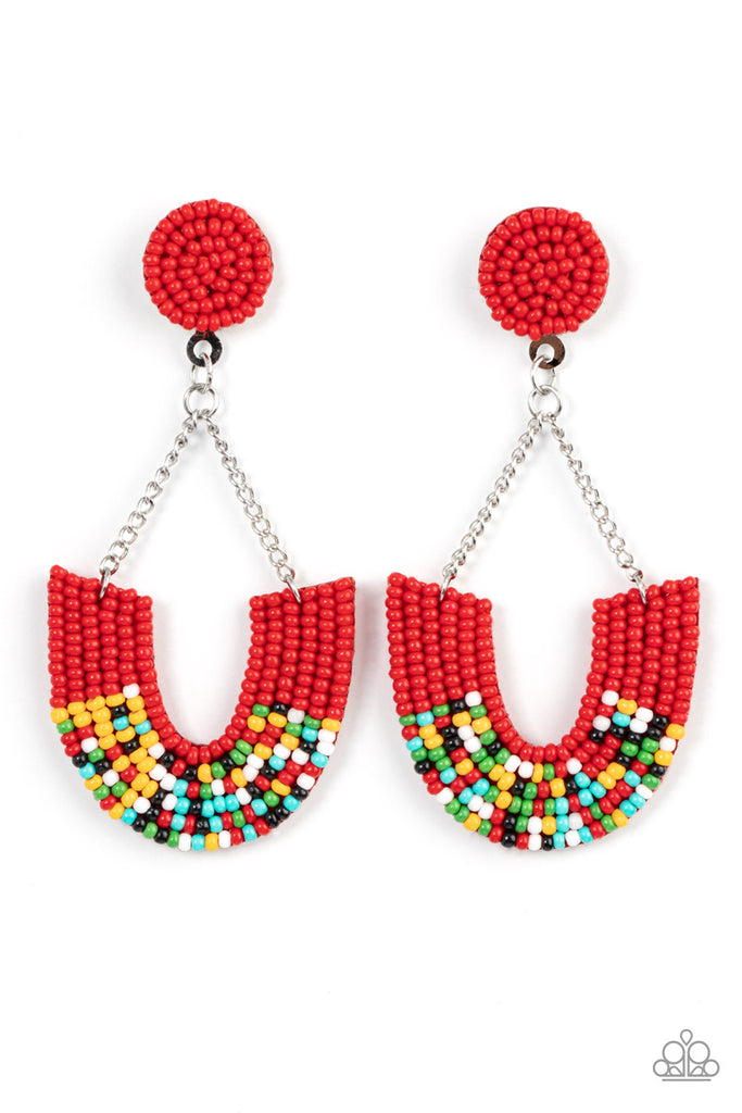 Make it RAINBOW - Red Seed Bead Post Earring-Paparazzi