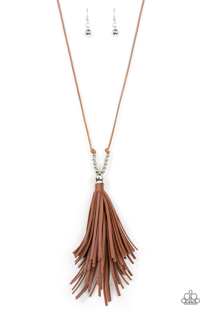 A Clean Sweep - Brown Leather Tassel Necklace-Paparazzi