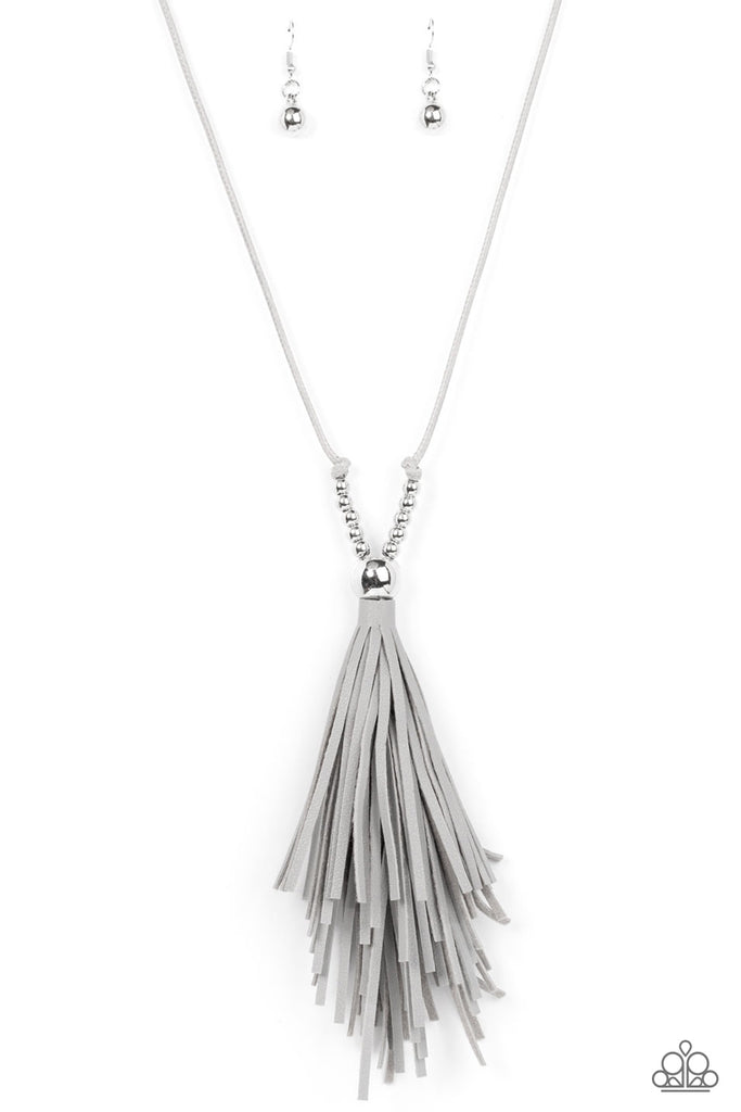 A Clean Sweep - Silver Leather Tassel Necklace-Paparazzi