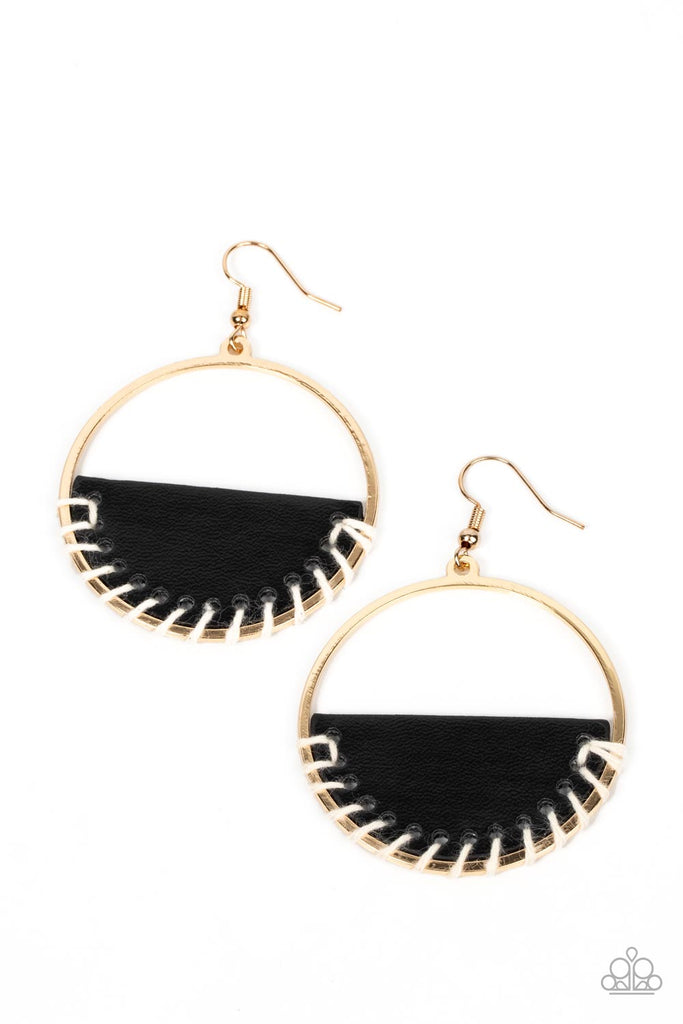 Lavishly Laid Back - Black Leather Earring-Paparazzi