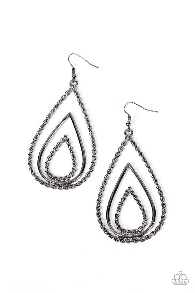 Tastefully Twisty - Black Gunmetal Earring-Paparazzi - The Sassy Sparkle