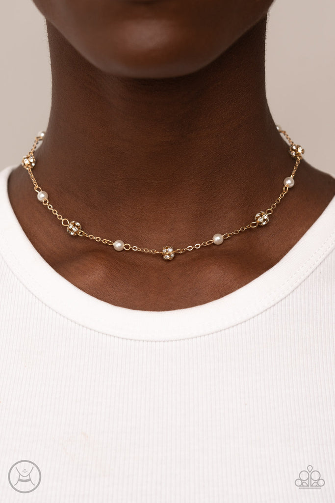 Rumored Romance - Gold Pearl Choker Necklace-Paparazzi - The Sassy Sparkle