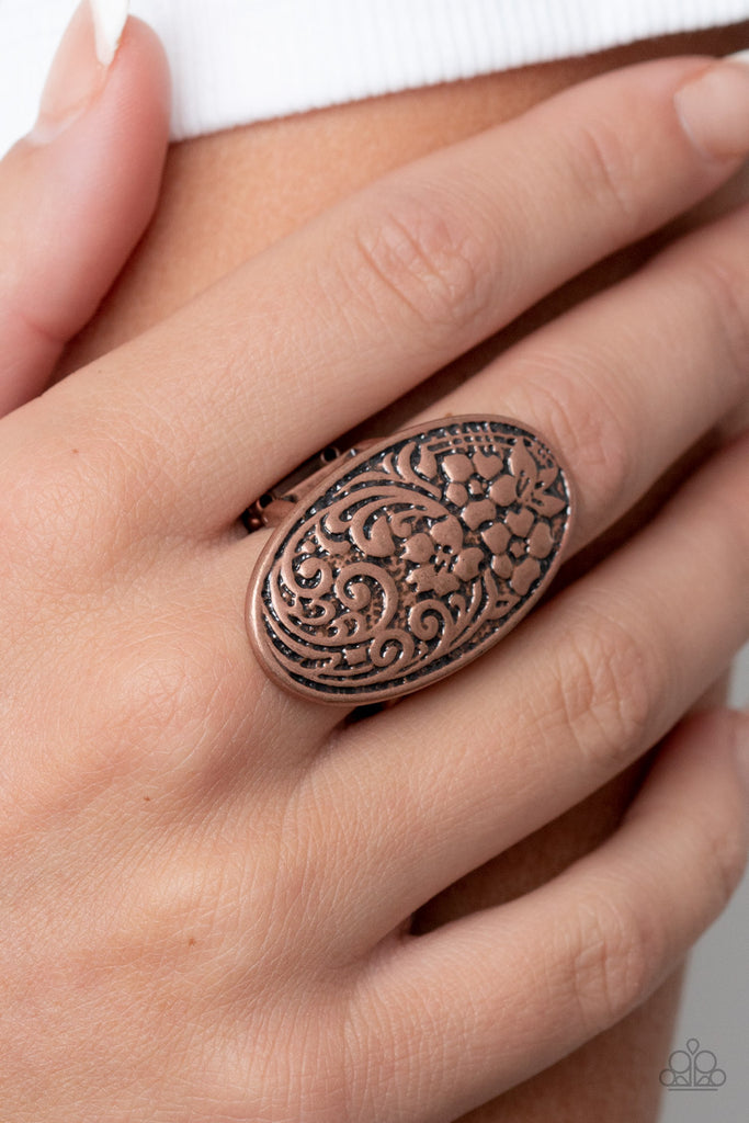 Floral Fortress - Vintage Copper Ring-Paparazzi