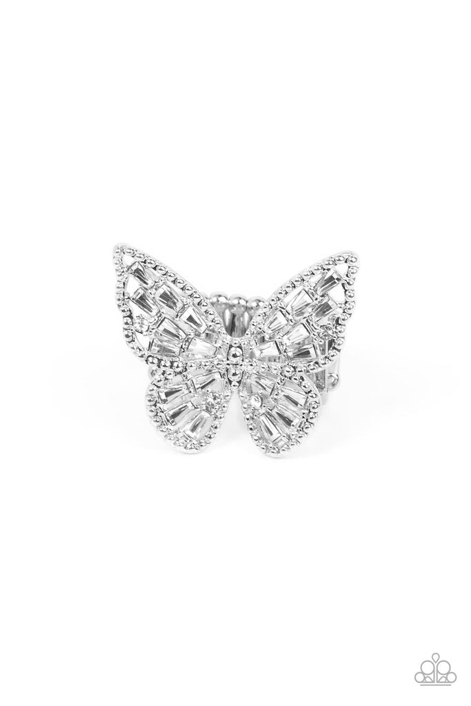 Bright-Eyed Butterfly - White Paparazzi Ring - The Sassy Sparkle