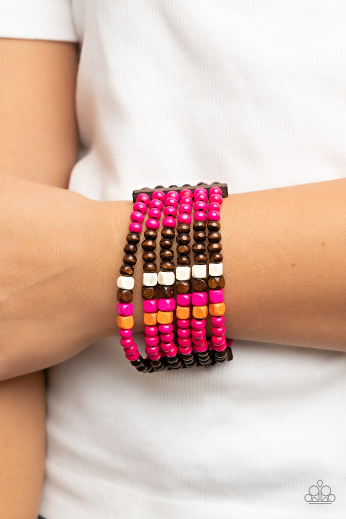 Dive into Maldives - Pink Wood Bracelet-Paparazzi