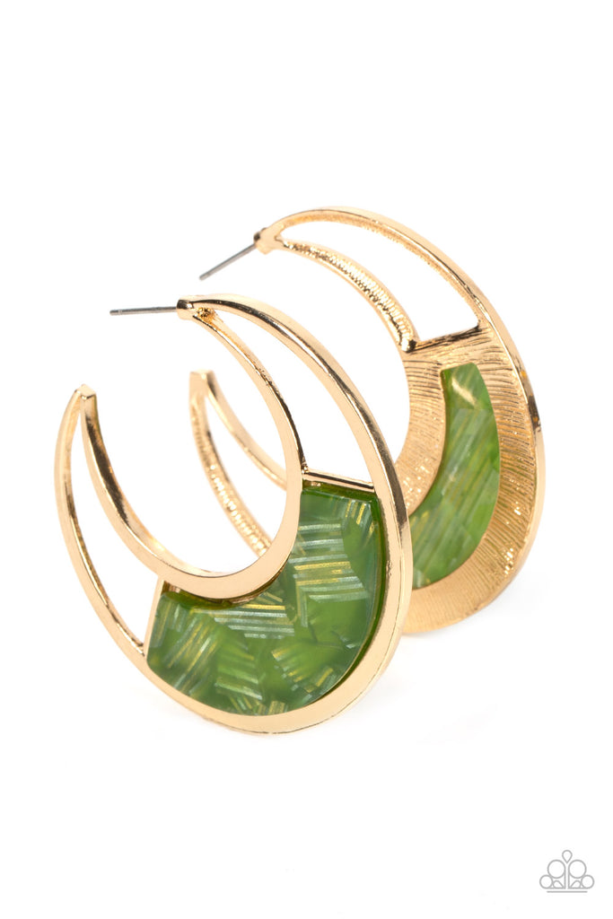 Contemporary Curves - Green Post Earring-Paparazzi