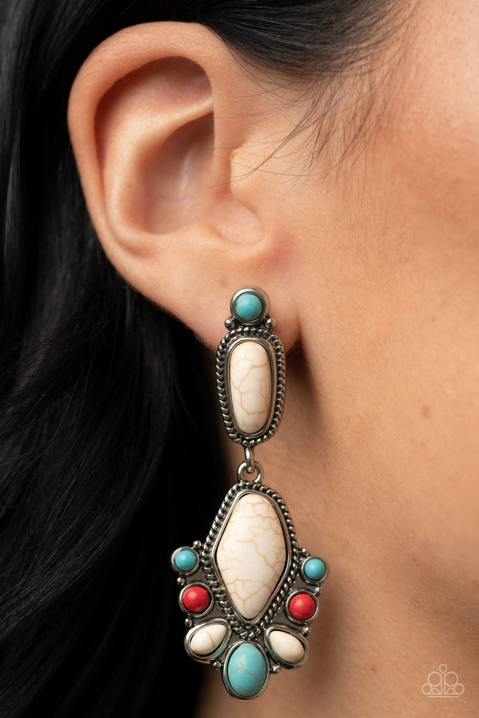 Terrestrial Talisman - Multi (White/Blue/Red) Stone Post Earring-Paparazzi