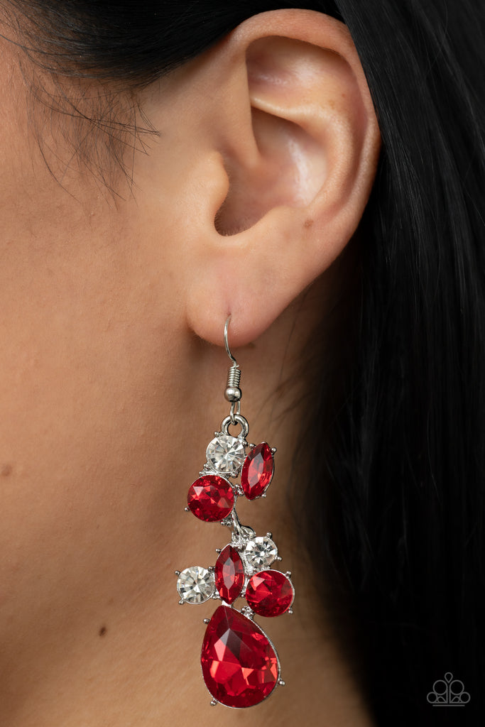 Rhinestone Reveler - Red Paparazzi Earring