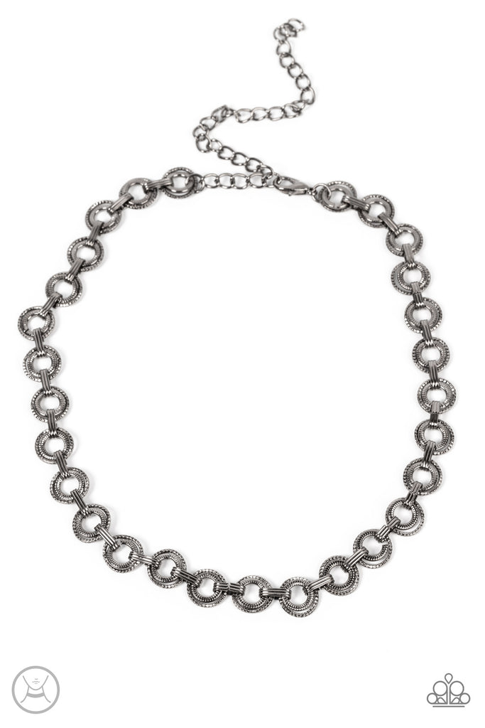 Grit and Grind - Black Gunmetal Choker Necklace-Paparazzi