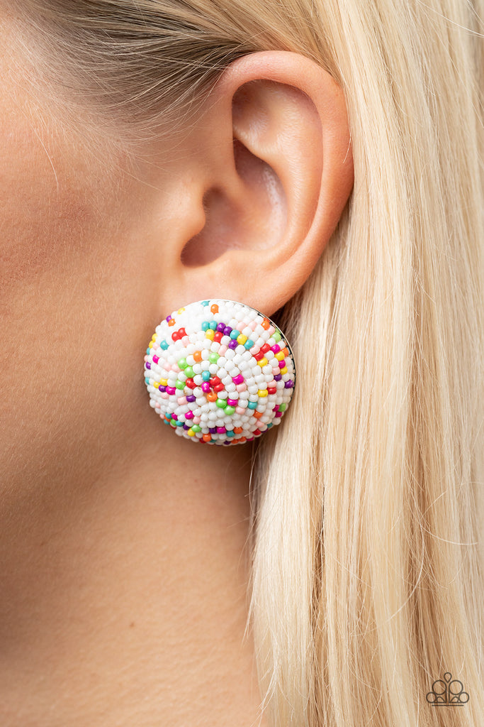 Kaleidoscope Sky - White Earring-Paparazzi