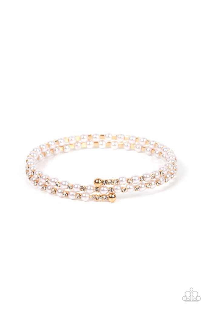 Regal Wraparound - Gold Pearl Bracelet-Paparazzi