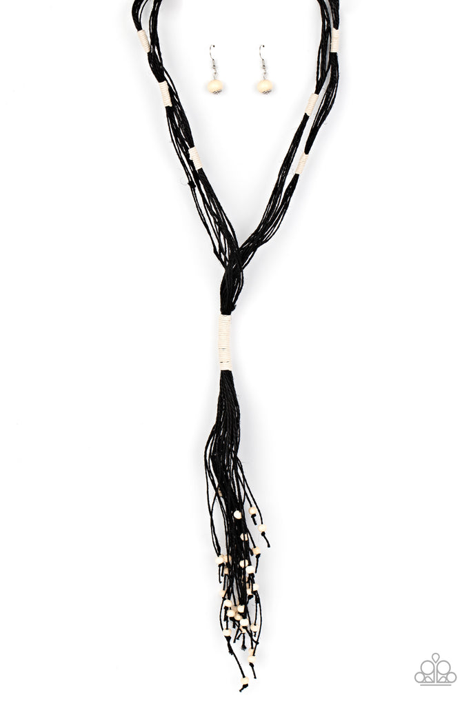 Whimsically Whipped - Black Tassel Wood Necklace-Paparazzi