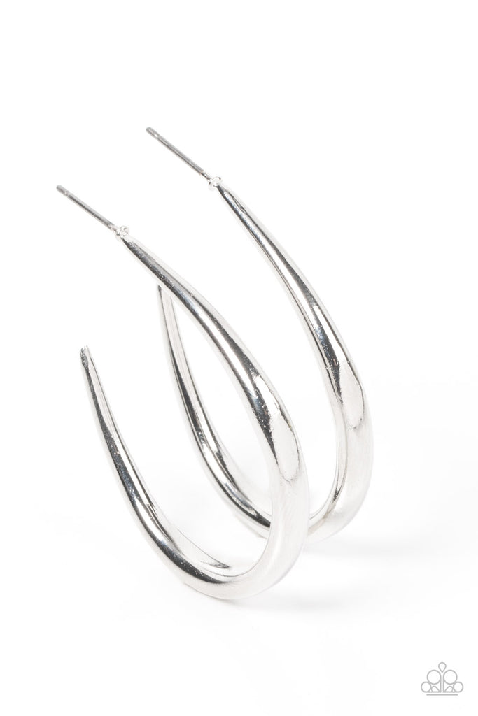 CURVE Your Appetite - Silver Post Hoop Earring-Paparazzi