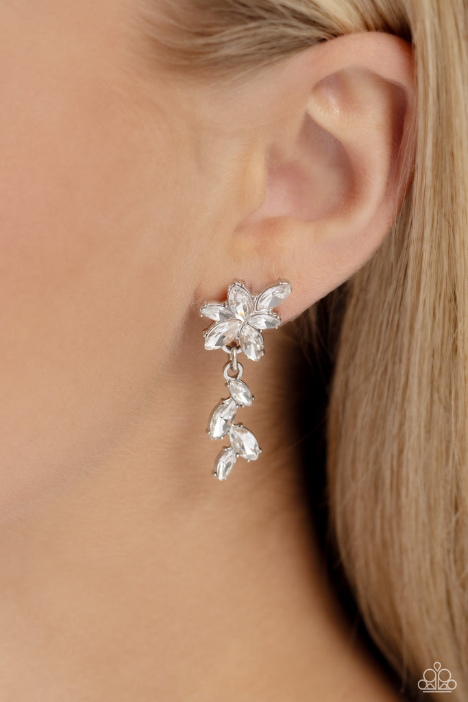 Goddess Grove - White Post Earring-Paparazzi