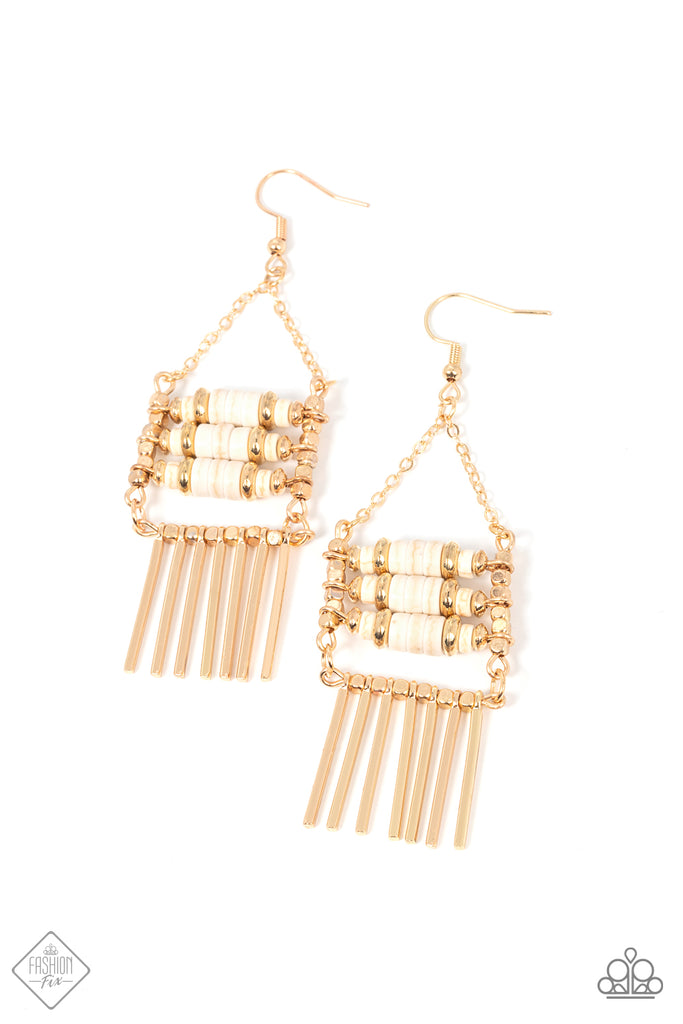 Tribal Tapestry - Gold Stone Earring-Paparazzi