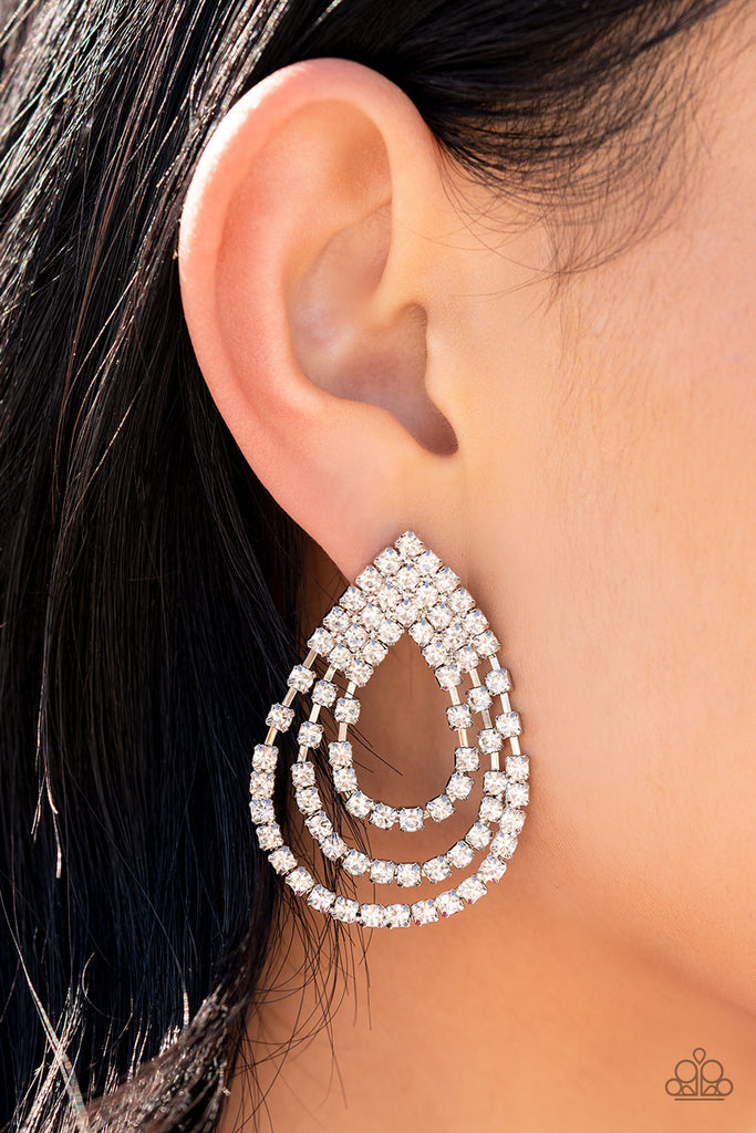 Take a POWER Stance - White Post Earring-Paparazzi