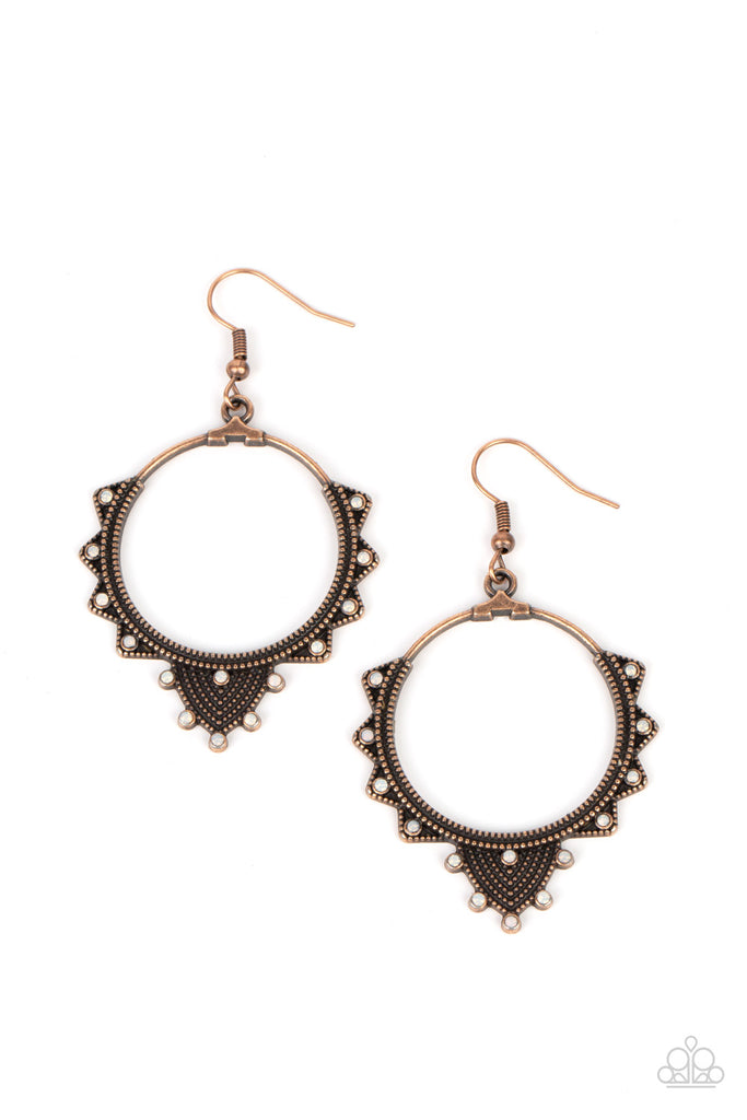 Textured Twinkle - Vintage Copper Earring-Paparazzi