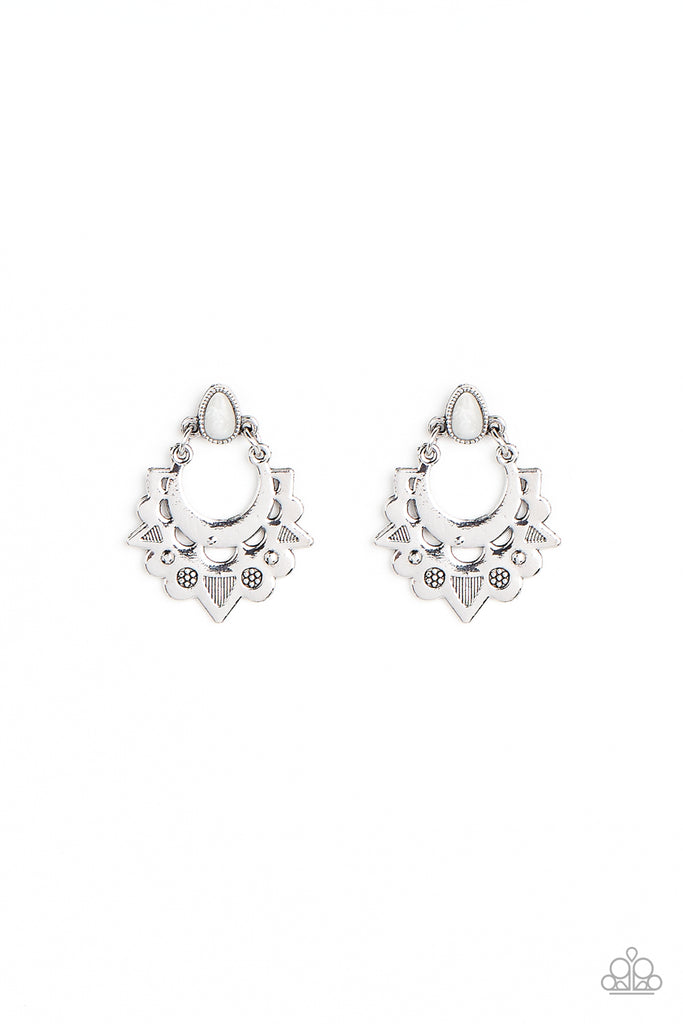 Earthy Zeal - White Stone Post Earring-Paparazzi