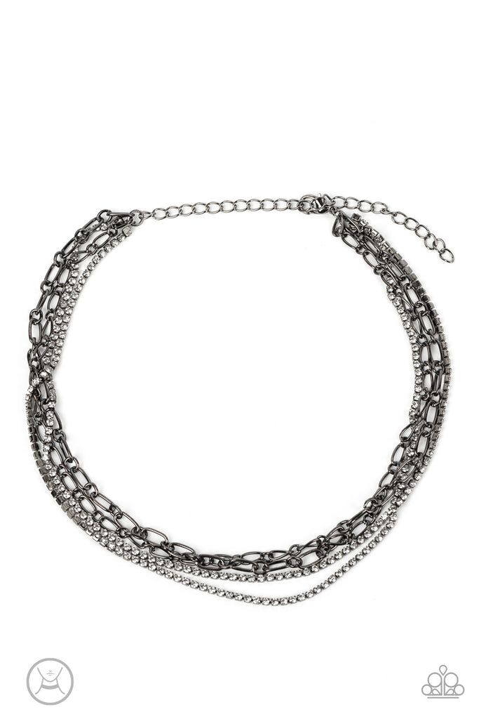 Glitter and Gossip - Black Gunmetal Choker Necklace-Paparazzi