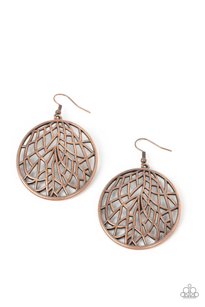 Fractured Foliage - Vintage Copper Earring-Paparazzi