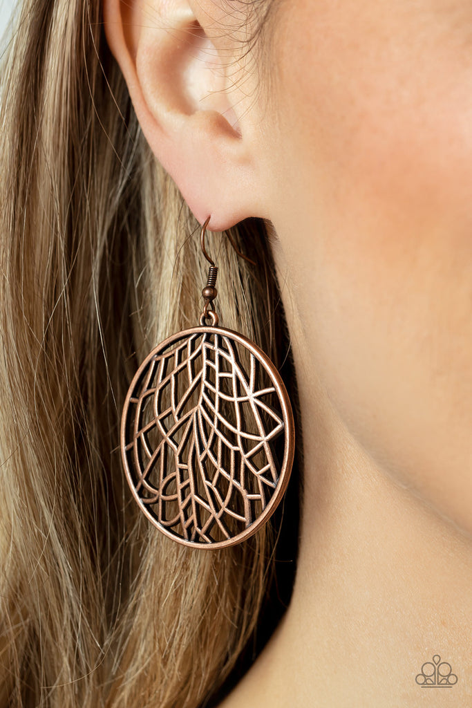 Fractured Foliage - Copper Earring-Paparazzi - The Sassy Sparkle