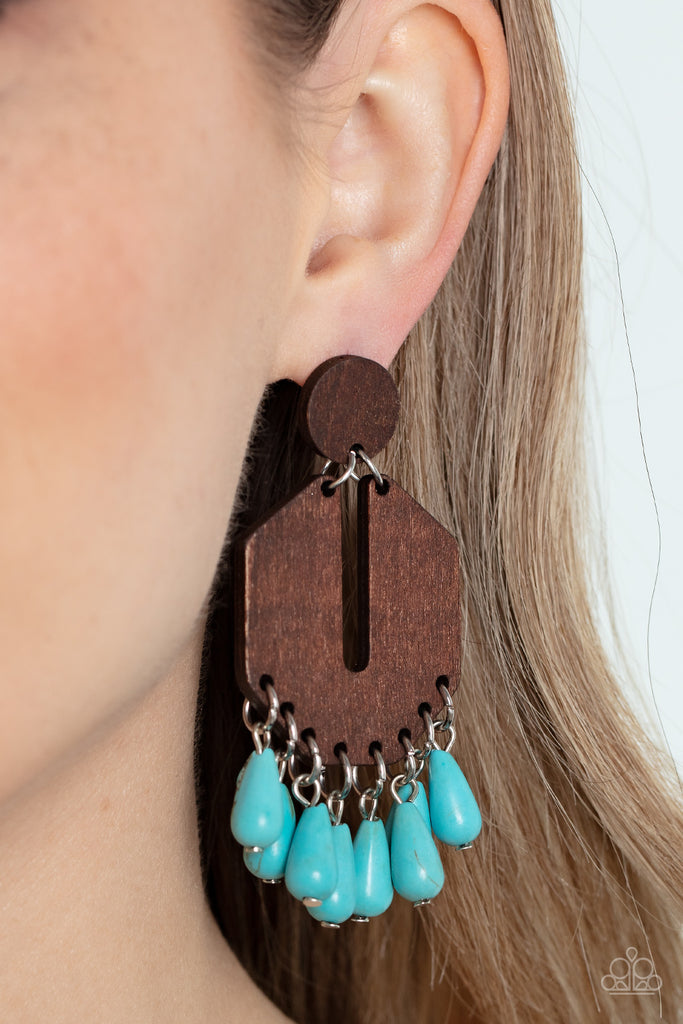 Western Retreat - Blue Post Earring-Paparazzi