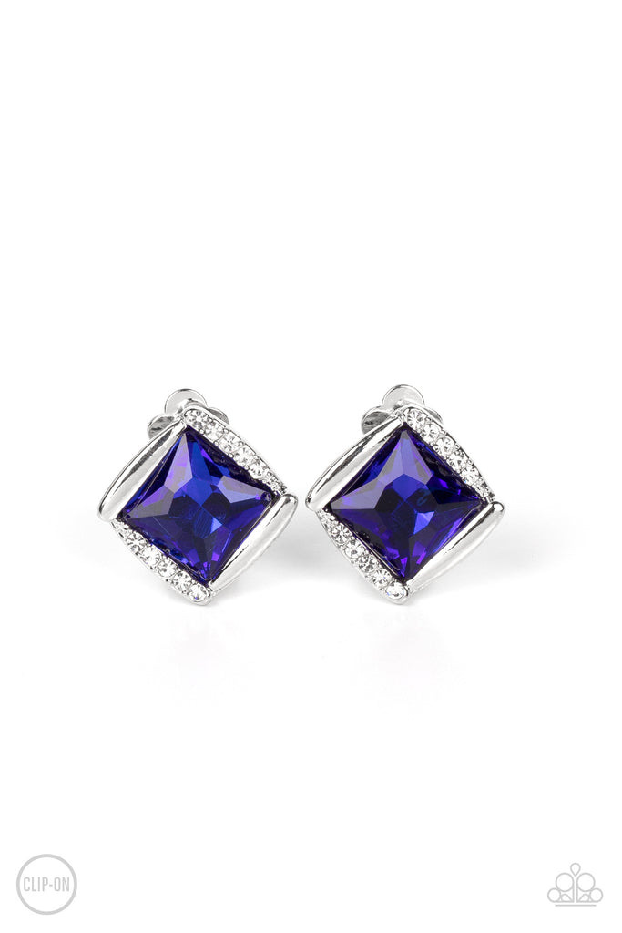 Sparkle Squared - Blue Clip-On Earring-Paparazzi
