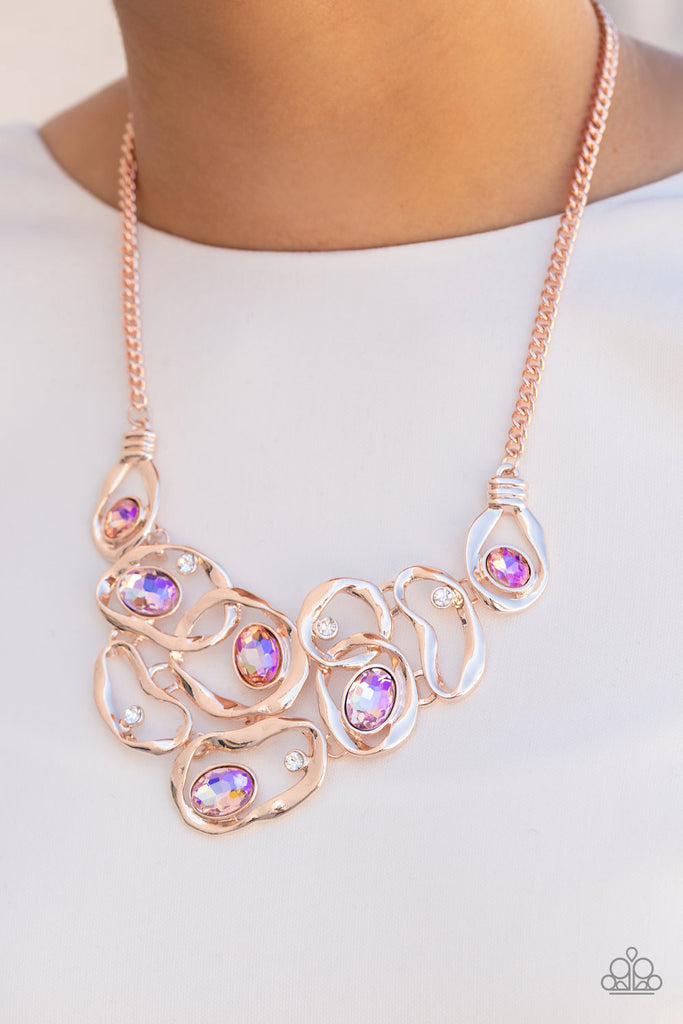 Warp Speed-Rose Gold Paparazzi Necklace-Life of the Party 2022 - The Sassy Sparkle