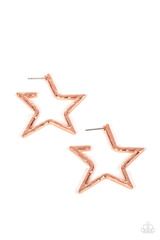 All-Star Attitude - Copper Hoop Post Earring-Paparazzi