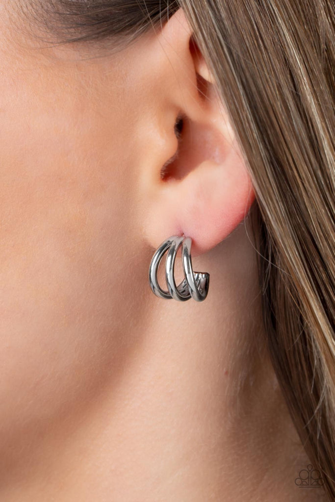 TRIPLE Down - Silver Earring-Paparazzi