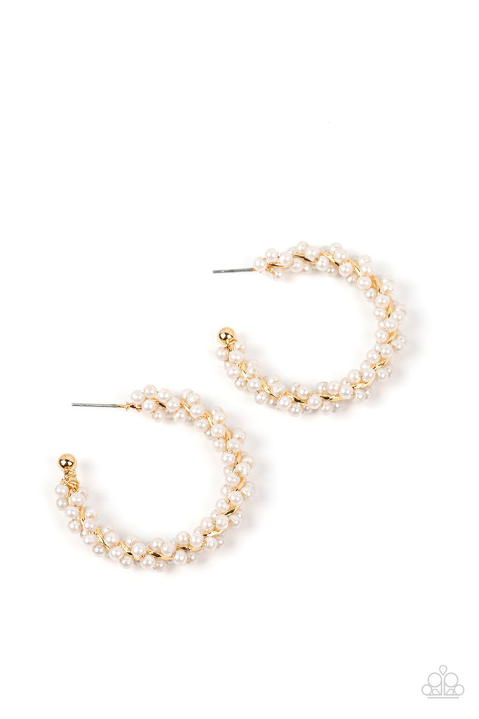 Yacht Royale - Gold Post Hoop Pearl Earring-Paparazzi