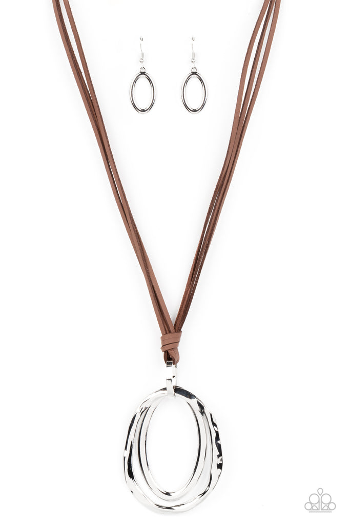 Long OVAL-due - Brown Leather Necklace-Paparazzi