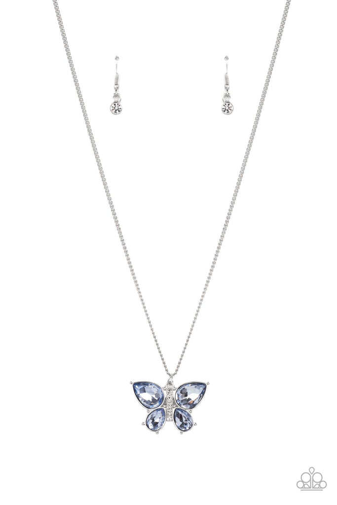 Free-Flying Flutter - Blue Butterfly Necklace-Paparazzi