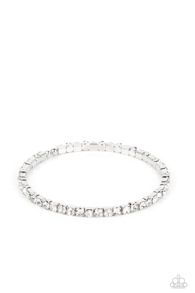 Rhinestone Spell - White Paparazzi Bracelet