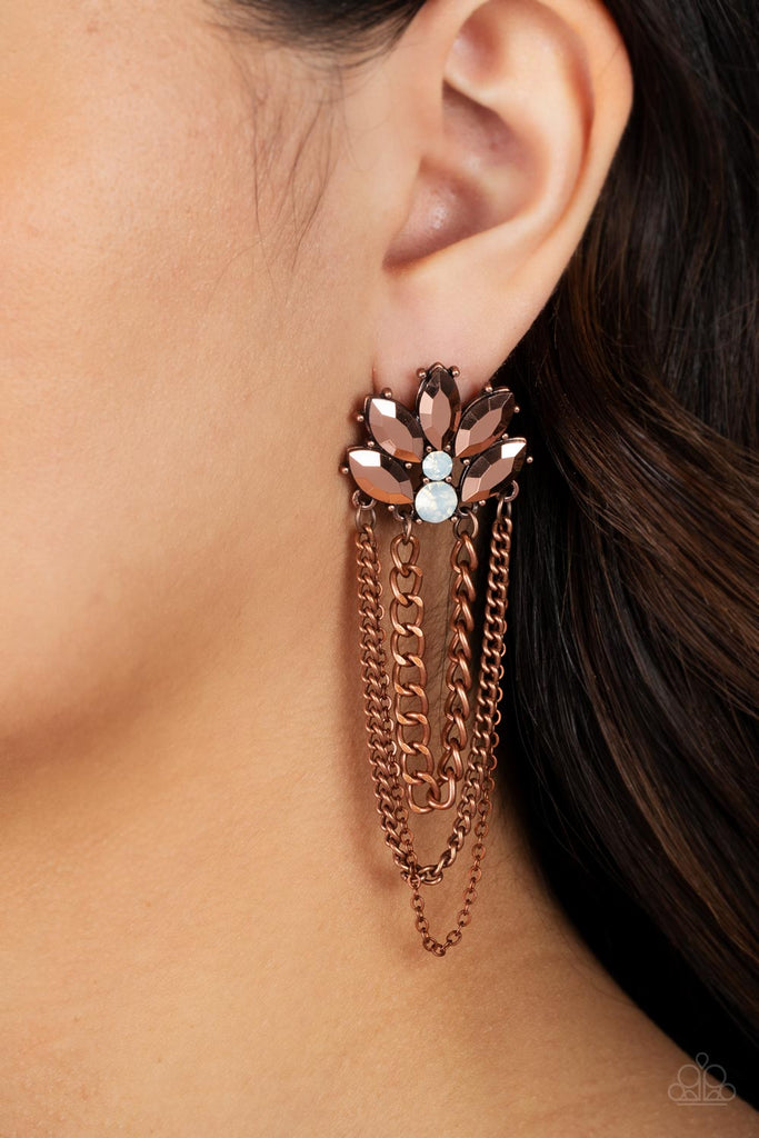 Reach for the SKYSCRAPERS - Vintage Copper Post Earring-Paparazzi