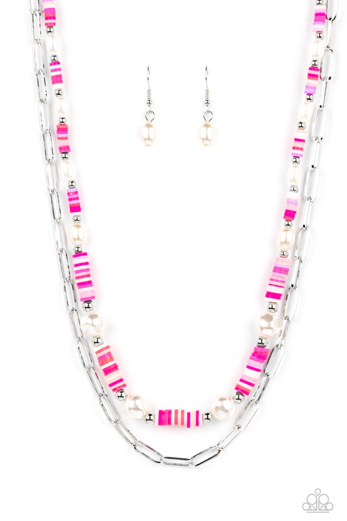 Tidal Trendsetter - Pink Pearl Necklace-Paparazzi