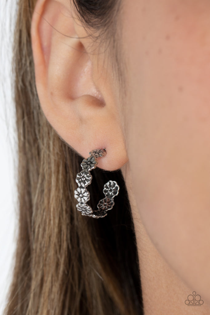 Floral Fad - Silver Paparazzi Hoop Earrings
