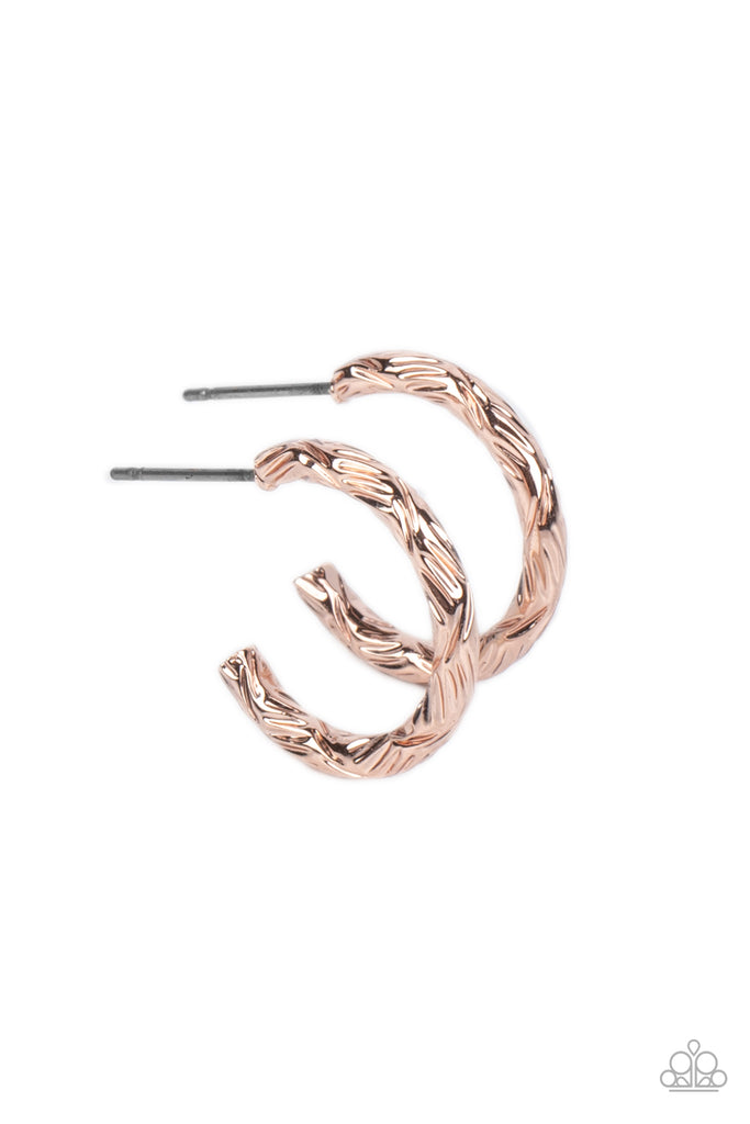 Triumphantly Textured - Rose Gold Hoop Post Earring-Paparazzi - The Sassy Sparkle