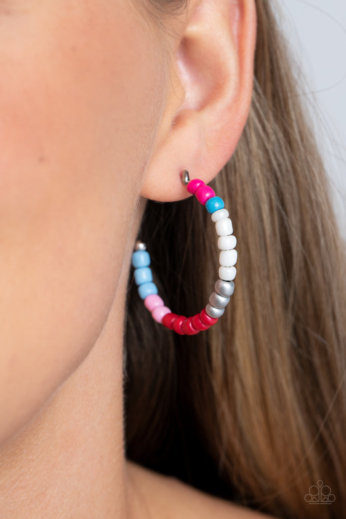 Multicolored Mambo - Pink Multicolored Earring (pink-white-red-blue)