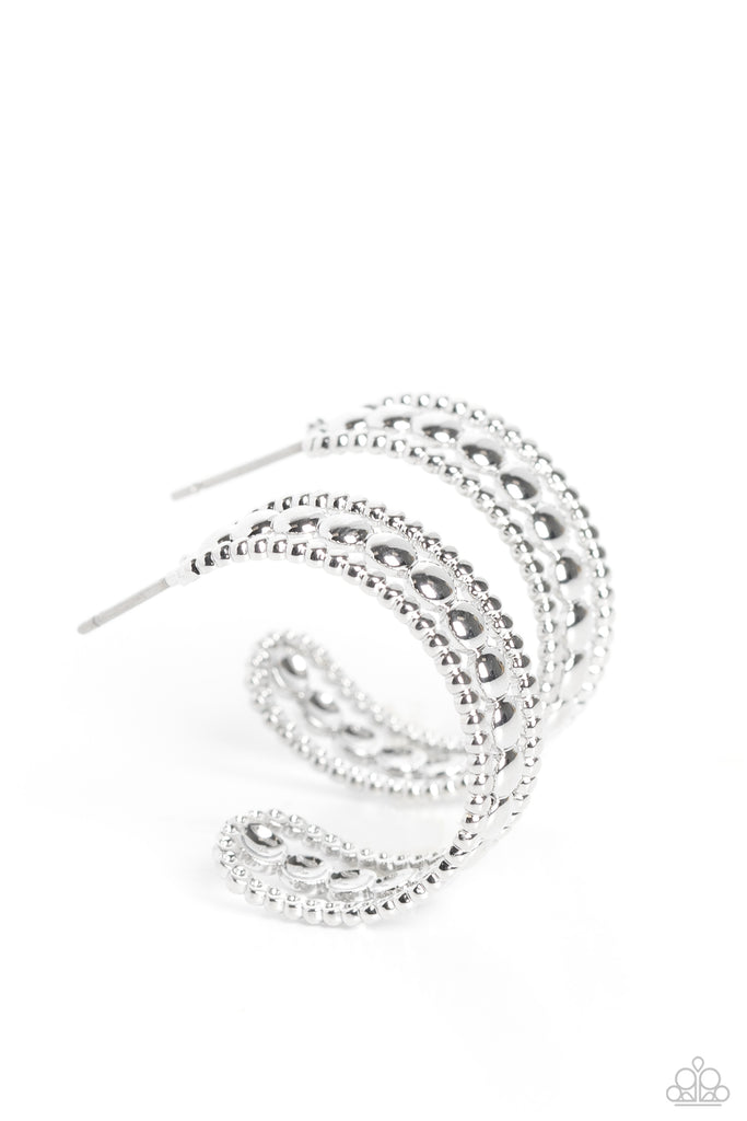 Dotted Darling - Silver Post Hoop Earring-Paparazzi - The Sassy Sparkle