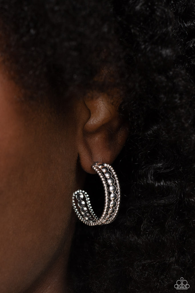 Dotted Darling - Silver Post Hoop Earring-Paparazzi - The Sassy Sparkle