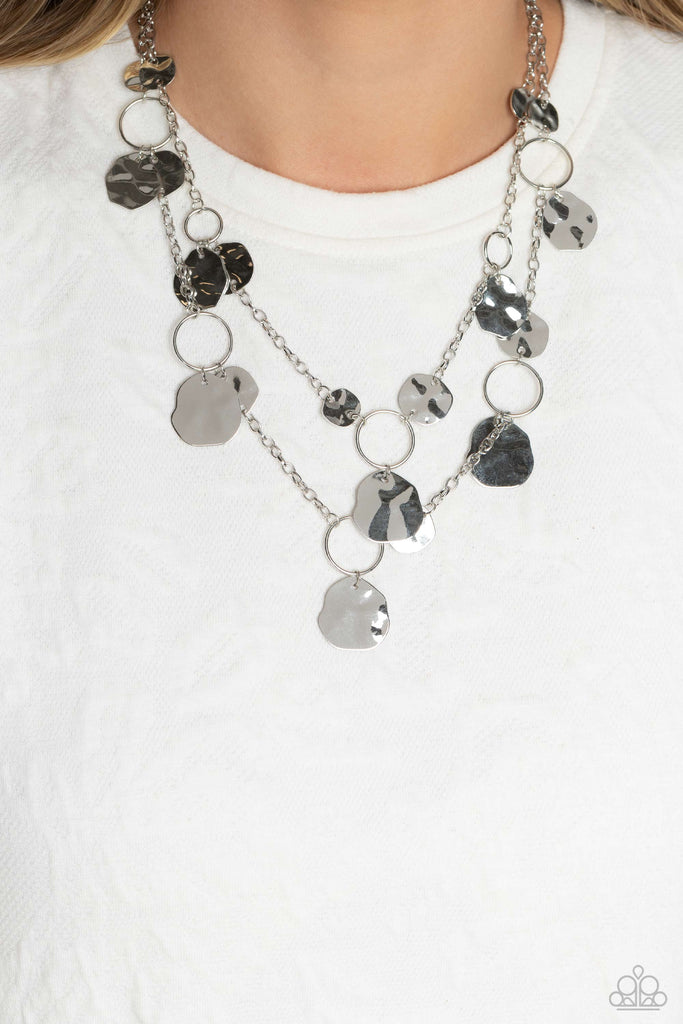 Hammered Horizons - Silver Necklace-Paparazzi