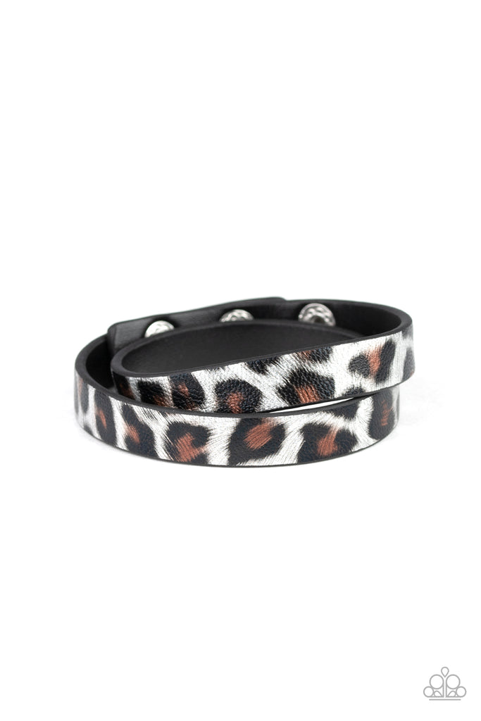 Paparazzi-All GRRirl-Silver, Brown and Black Cheetah Print Bracelet-Leather-Wrap - The Sassy Sparkle