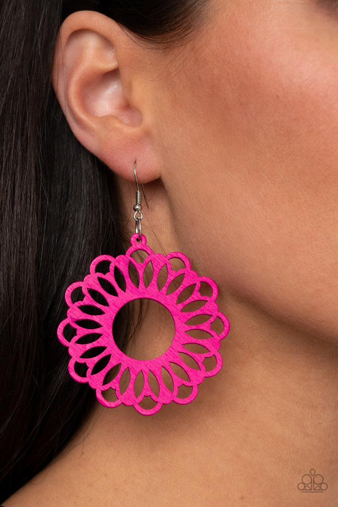 Dominican Daisy - Pink Wood Earring-Paparazzi