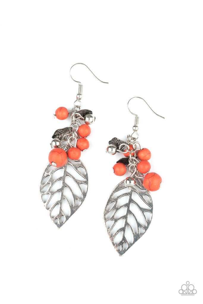 Forest Frontier-Orange Earring-Leaf-Stone-Paparazzi - The Sassy Sparkle